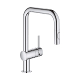 GROHE 32319003 Minta® Pull-Down Kitchen Faucet, Residential, 1.75 gpm Flow Rate, Swivel Spout, Polished Chrome, 1 Handle, 1 Faucet Hole