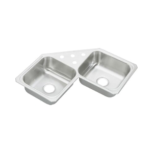 Elkay® CCR32324 Celebrity Corner Sink, Specialty, 4 Faucet Holes, 31-7/8 in W x 31-7/8 in D x 6-7/8 in H, Corner Mount, Stainless Steel, Brushed Satin