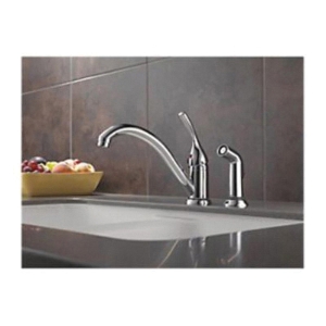 DELTA® 2100LF Kitchen Faucet, Classic, Commercial, 1.8 gpm Flow Rate, 8 in Center, Swivel Spout, Polished Chrome, 2 Handles