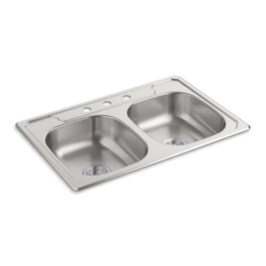 Sterling® 14633-3-NA Self-Rimming Kitchen Sink With SilentShield® Technology, Middleton®, Luster, Rectangle Shape, 13-3/4 in Left, 13-3/4 in Right L x 15-1/2 in Left, 15-1/2 in Right W, 3 Faucet Holes, 33 in L x 22 in W x 6 in H, Top Mount
