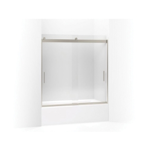 Kohler® 706001-L-MX Levity® Sliding Bath Door, Frameless Frame, Clear Tempered Glass, Matte Nickel, 1/4 in THK Glass, 52-5/8 in H Opening, 54 to 57 in W Opening