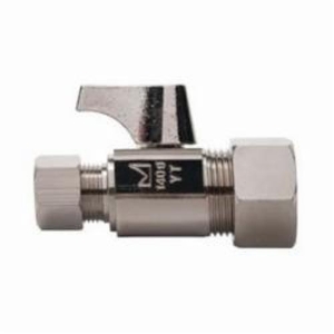 1/4 Turn Straight Supply Stop, 5/8 x 3/8 in Nominal, Compression, Brass Body, Nickel Plated