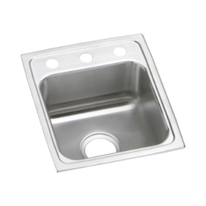 Elkay® LRAD1316552 Lustertone™ Classic Kitchen Sink, Rectangle Shape, 10 in L x 10 in W Bowl x 5-3/8 in D Bowl, 2 Faucet Holes, 13 in L x 16 in W x 5-1/2 in H, Top Mounting, Stainless Steel