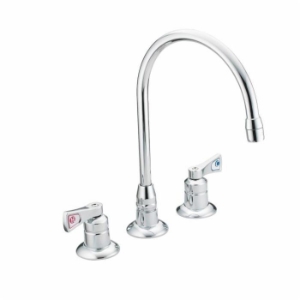 Moen® 8227 M-DURA™ Widespread Kitchen Faucet, 1.5 gpm Flow Rate, 8 in Center, Swivel Spout, Polished Chrome, 2 Handles