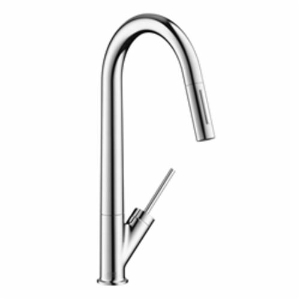 AXOR 10821001 Starck Pull-Down Kitchen Faucet, 1.75 gpm Flow Rate, Polished Chrome, 1 Handle, 1 Faucet Hole, Function: Traditional, Commercial
