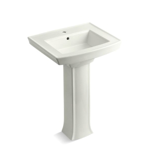 Kohler® 2359-1-NY Archer® Bathroom Sink Basin with Overflow Drain, Rectangular Shape, 23-15/16 in W x 20-7/16 in D x 35-1/4 in H, Pedestal Mount, Vitreous China, Dune