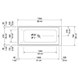 DURAVIT 700231000000090 DuraStyle Bathtub, Soaking, Rectangle Shape, 66-7/8 in L x 29-1/2 in W, Center Drain, White