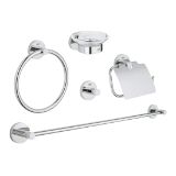 GROHE 40344001 Master Bathroom Accessories Set, Essentials, 1 Pockets, Glass/Metal, StarLight® Polished Chrome