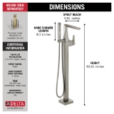 DELTA® T4743-SS-PR-FL Trillian™ Floor Mount Tub Filler Trim, 1.75 gpm Handshower/10 gpm Spout Flow Rate, Lumicoat® Stainless, 1 Handle, Commercial/Residential