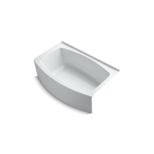 Kohler® 1100-RA-0 Bathtub With Integral Flange, Expanse®, Soaking Hydrotherapy, Curved Shape, 60 in L x 38 in W, Right Drain, White