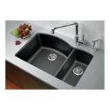 Blanco 440197 DIAMOND™ SILGRANIT® 1-1/2 Bowl Dual Mount Kitchen Sink, D-Shaped Shape, 1 Faucet Hole, 33 in W x 22 in H, Drop-In/Under Mount, Granite, Cafe Brown