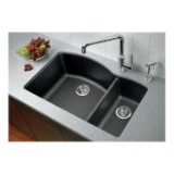 Blanco 440200 DIAMOND™ SILGRANIT® 1-1/2 Bowl Dual Mount Kitchen Sink, D-Shaped Shape, 1 Faucet Hole, 33 in W x 22 in H, Drop-In/Under Mount, Granite, White