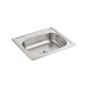 Sterling® 14631-4-NA Kitchen Sink With SilentShield® Technology, Middleton®, Luster, Rectangle Shape, 4 Faucet Holes, 25 in L x 22 in W x 6 in H, Top Mount, 20 ga Stainless Steel
