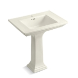 Kohler® 2268-1-96 Memoirs® Stately Design Elegant Bathroom Sink Basin with Overflow Drain, Rectangular Shape, 30 in W x 21-3/4 in D x 34-3/4 in H, Pedestal Mount, Fireclay, Biscuit