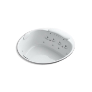 Kohler® 1394-H2-0 Bathtub with Heater, RiverBath®, Chromatherapy/RiverBath Whirlpool, Round Shape, 66 in L x 66 in W, Center Drain, White