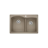 Blanco 441283 DIAMOND™ SILGRANIT® II Kitchen Sink, Rectangle Shape, 1 Faucet Hole, 33 in W x 22 in D, Drop-In Mount, Granite, Truffle