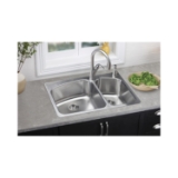 Elkay® DPXSR2250R2R Dayton® Dual Mount Sink, Rectangle Shape, 2R Faucet Holes, 22 in W x 33 in D x 8 in H, Top/Under Mount, Stainless Steel, Satin