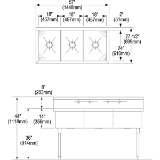 Elkay® WNSF83542 Scullery Sink, 57 in L x 27-1/2 in W x 44 in H, Floor Mount, 304 Stainless Steel, 3 Bowls, 8 in Faucet Hole Spacing, 8 in Backsplash