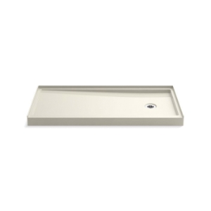 Kohler® 1-Piece Single Threshold Shower Base, Rely®, Biscuit, Right Hand Drain, 60 in L x 30 in W x 4-11/16 in D