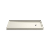 Kohler® 1-Piece Single Threshold Shower Base, Rely®, Biscuit, Right Hand Drain, 60 in L x 30 in W x 4-11/16 in D