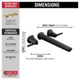 DELTA® T5771-BLWL Galeon™ Wall Mount Tub Filler, 12 gpm Flow Rate, 8 in Center, Matte Black, 2 Handles, Commercial/Residential