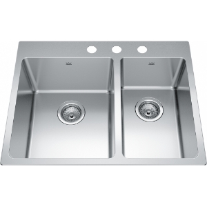Kindred BCL2127R-9-3N Brookmore 27-in LR x 20.9-in FB x 9-in DP Drop-In Double Bowl Stainless Steel Sink