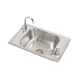 Elkay® CDKRC2517C Celebrity® Classroom Sink and Faucet/Bubbler Kit, Rectangle Shape, 17 in W x 6-7/8 in H, Top Mount, 304 Stainless Steel, Brushed Satin