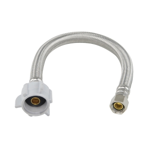 PlumbShop® PLS1-16DL F Flexible Toilet Connector, 3/8 x 7/8 in Nominal, Compression x Ballcock End Style, 16 in L, 125 psi Working, Reinforced PVC/Braided Stainless Steel