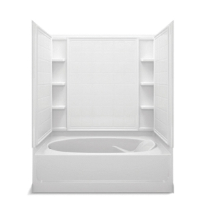 Sterling® 71110112-0 Above Floor Drain Tile Look Tile Bath/Shower, Ensemble®, 60-1/4 in L x 43-1/2 in W x 75-1/2 in H, Vikrell®, White