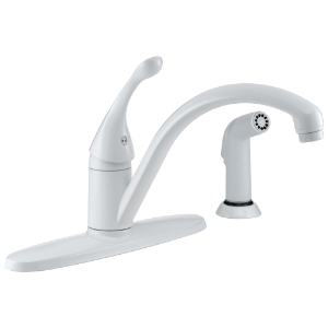 DELTA® 440-WH-DST Collins™ Kitchen Faucet, 1.8 gpm Flow Rate, 8 in Center, Swivel Spout, White, 1 Handle