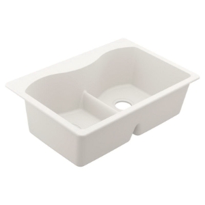 Moen® GGW3027B Double-Equal Sink, 33 in L x 20 in W x 9-1/2 in D, Undermount/Drop-In Mount, Granite, White