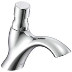 DELTA® 87T104 TECK® Metering Handwash Faucet, Commercial, 0.5 gpm Flow Rate, 2.69 in H Spout, 1 Handle, 1 Faucet Hole, Polished Chrome