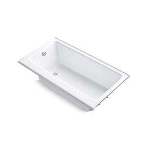 Kohler® 877-S-0 High bridge® Bathtub with Enamelled Apron, Soaking Hydrotherapy, Rectangular Shape, 60 in L x 32 in W, Left Drain, Enamel Coated/White
