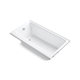 Kohler® 877-S-0 High bridge® Bathtub with Enamelled Apron, Soaking Hydrotherapy, Rectangular Shape, 60 in L x 32 in W, Left Drain, Enamel Coated/White