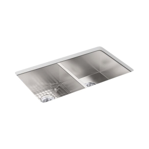 Kohler® 3820-1-NA Vault™ Dual Mount Kitchen Sink, Rectangular Shape, 1 Faucet Hole, 33 in W x 9-5/16 in D x 22 in H, Top/Under Mount, Stainless Steel