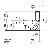 DURAVIT 2125010000 Starck 3 Single Flush Toilet Bowl, White, Elongated Shape, 12 in Rough-In, 15-3/4 in H Rim