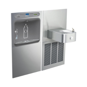Elkay® LZWS-SS8K ezH2O® Filtered Bottle Filling Station and Soft Sides Fountain, Push Button/Sensor Operation, Refrigerated Chilling, 2 Stations