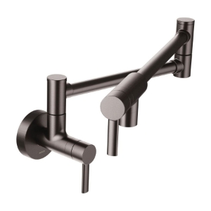 Moen® S665BLS Pot Filler Kitchen Faucet, Modern, 5.5 gpm Flow Rate, Swivel Spout, Black/Stainless Steel, 2 Handles