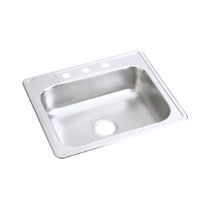 DAYTON® D125210 Kitchen Sink, Satin, Rectangle Shape, 21 in L x 15-3/4 in W Bowl x 6-3/8 in D Bowl, 25 in L x 21-1/4 in W x 6-9/16 in H, Top Mounting, 300 Stainless Steel