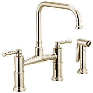 Brizo® 62525LF-PN Widespread Bridge Kitchen Faucet With Spray, 1.8 gpm, 8 in Center, 360 deg Swivel Spout, Polished Nickel, 2 Handles, Side Spray(Y/N): Yes