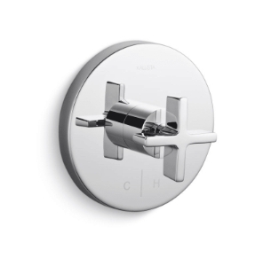 KALLISTA® P24421-CR-CP One™ Cross Handle Thermostatic Valve Trim with Cold and Hot Indexing - Less Rough Valve Trim Only, Polished Chrome