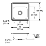Elkay® KW50115151 Bar Sink, Satin, Squared Shape, 12 in L x 10 in W x 5 in D Bowl, 1 Faucet Hole, 15 in L x 15 in W x 5-3/16 in H, Top Mount, Stainless Steel