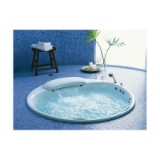 Kohler® 1394-H2-0 Bathtub with Heater, RiverBath®, Chromatherapy/RiverBath Whirlpool, Round Shape, 66 in L x 66 in W, Center Drain, White