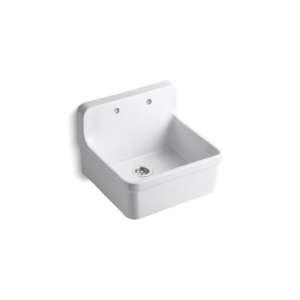 Kohler® 12701-0 Gilford™ Kitchen Sink, Rectangle Shape, 2 Faucet Holes, 24 in W x 17-1/2 in D x 22 in H, Top/Wall Mount, Vitreous China, White