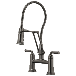 Brizo® 62174LF-SL Rook® Articulating Bridge Faucet With Finished Hose, Commercial, 1.8 gpm Flow Rate, 8 in Center, 360 deg Swivel Spout, Luxe Steel, 2 Handles