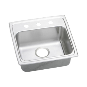 Elkay® LRADQ1918553 Lustertone™ Classic Kitchen Sink, Rectangle Shape, 16 in L x 11-1/2 in W Bowl x 5-3/8 in D Bowl, 3 Faucet Holes, 19 in L x 18 in W x 5-1/2 in H, Top Mounting, Stainless Steel