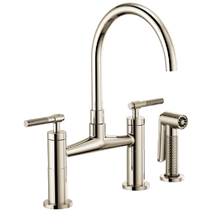 Brizo® 62543LF-PN Litze® Widespread Bridge Kitchen Faucet With Matching Side Spray, 1.8 gpm Flow Rate, 8 in Center, Arc Spout, Polished Nickel, 2 Handles