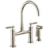 Brizo® 62543LF-PN Litze® Widespread Bridge Kitchen Faucet With Matching Side Spray, 1.8 gpm Flow Rate, 8 in Center, Arc Spout, Polished Nickel, 2 Handles