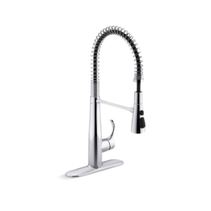 Kohler® 22033-CP Simplice® Semi-Professional Kitchen Sink Faucet, 1.5 gpm Flow Rate, Polished Chrome, 1 Handle, 1 or 3 Faucet Holes, Function: Traditional