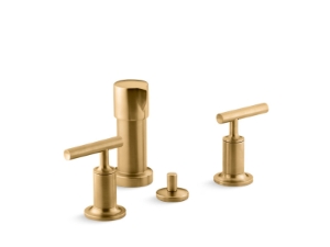 Kohler® 14431-4-2MB Purist® Bidet Faucets, 1 gpm Flow Rate, 5-1/2 in Center, Vibrant® Brushed Moderne Brass, 2 Handles, Pop-Up Drain